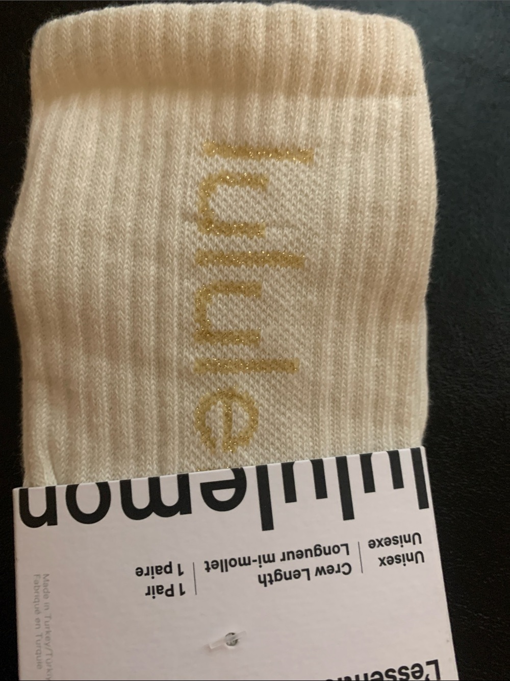 lululemon athletica Cream Crew Socks with Subtle Logo, Sz Large NWT